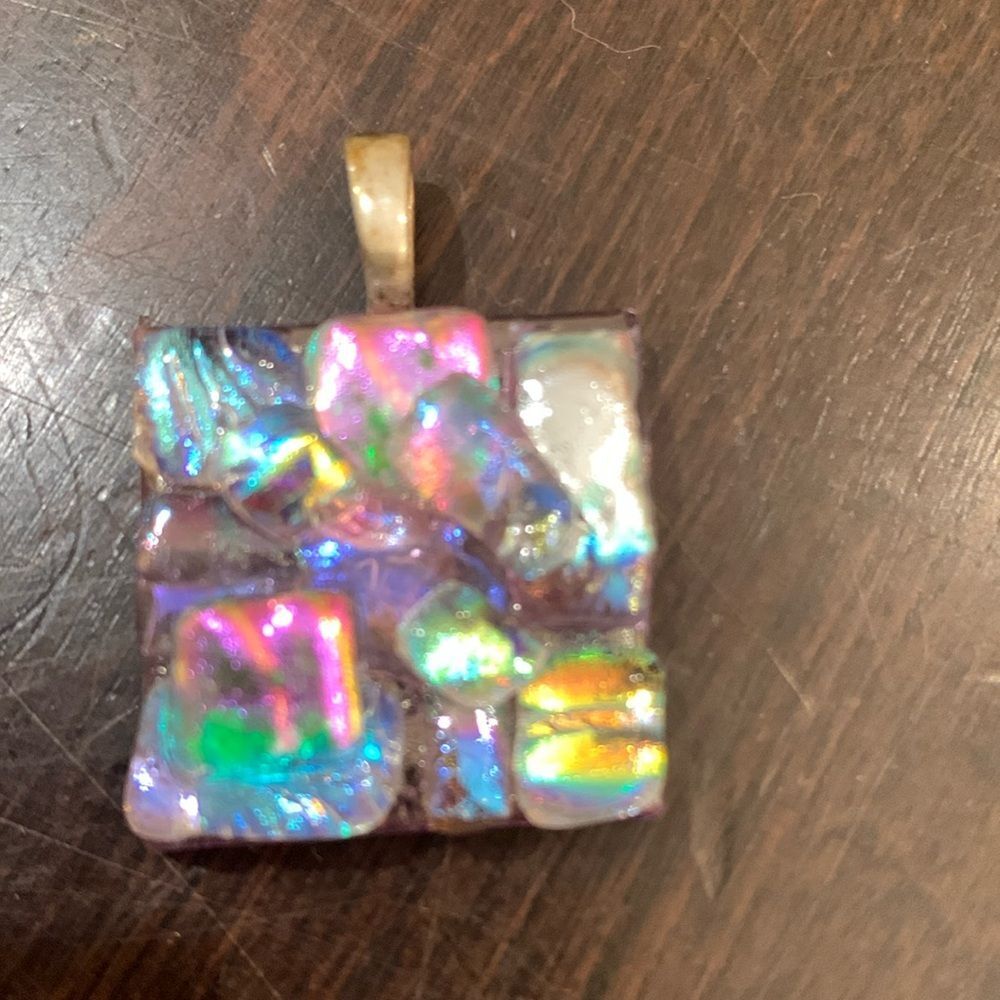 Iridescent square glass pendant